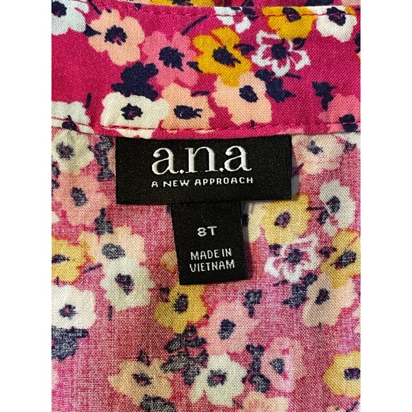 Womens a.n.a Pink‎ Floral Yellow Blue Midi Spring Dress Elastic Waist Size 8T - Picture 6 of 7